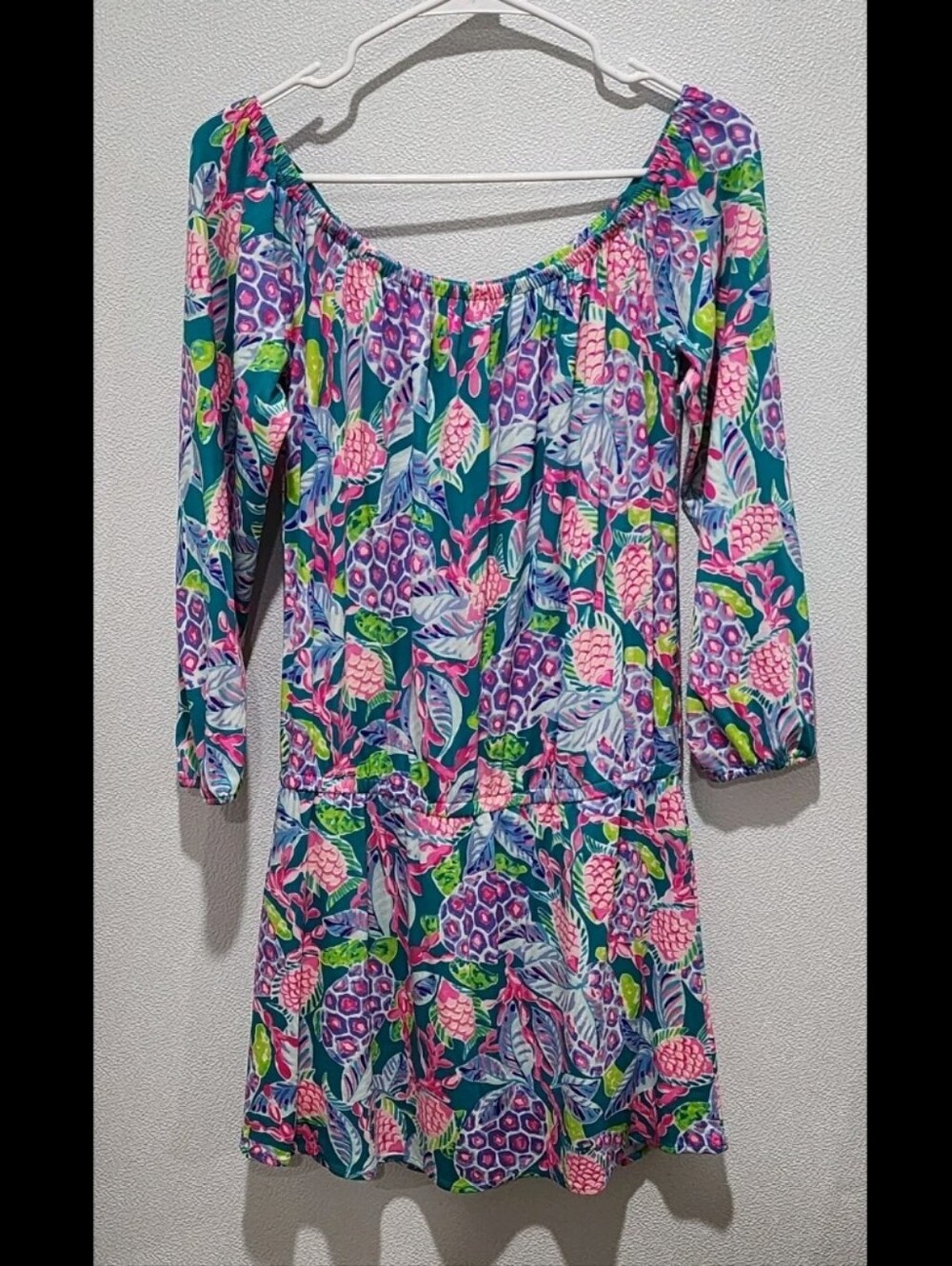 Lilly Pulitzer Lana Off the Shoulder Skort Romper Sz Small Green Turtle Wave NWT